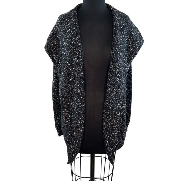 THEORY Gray Black White Marled Knit Shawl Collar Wool Cotton Blend Cardigan M - Picture 1 of 7